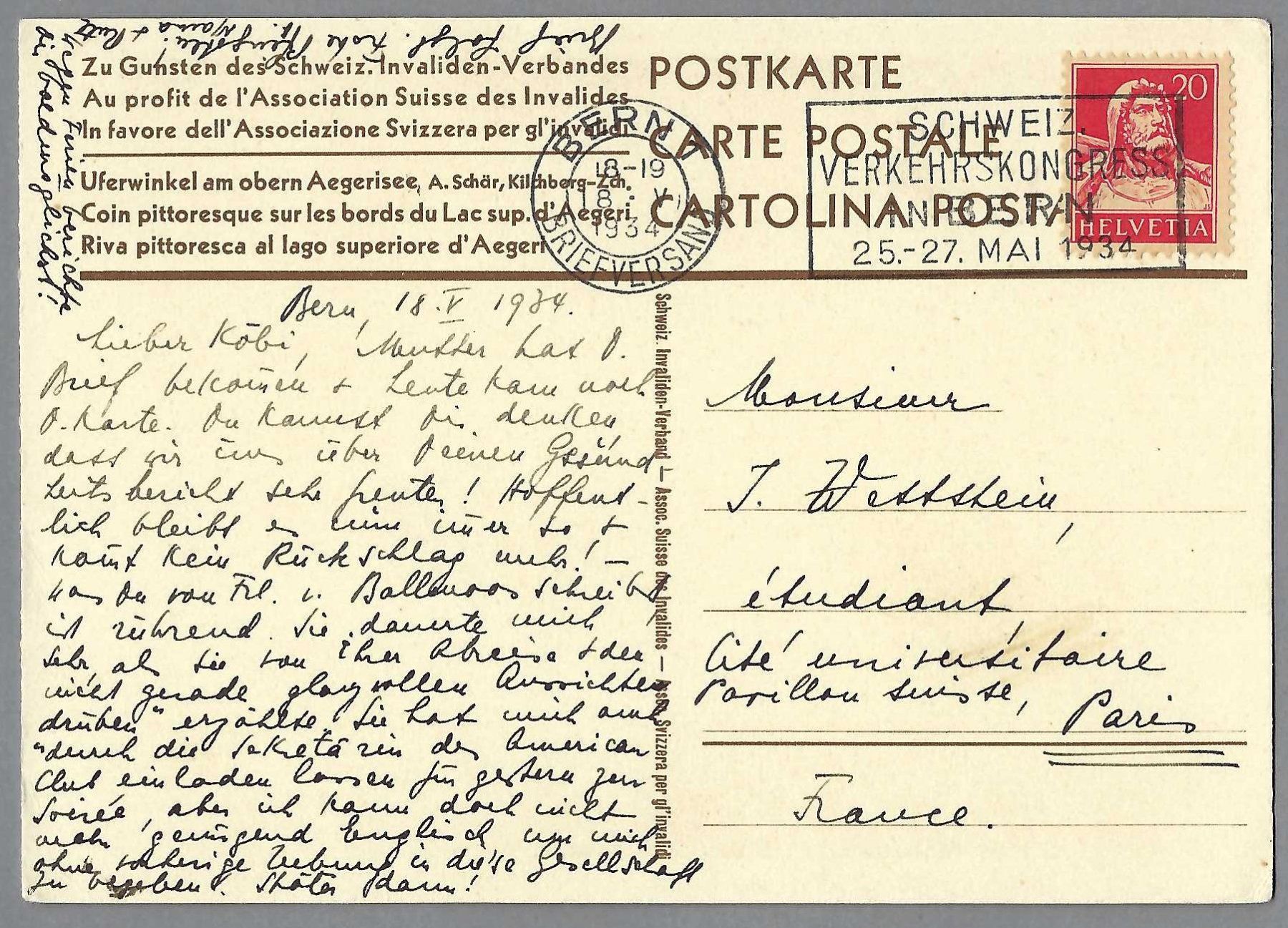 Cartes postales: 1934, AEGERI, SCHÖNE KARTE – D'occasion à Pura par ulisse1957 1