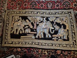 Antiker Wandbehang Elefant Pailletten bestickt Indien