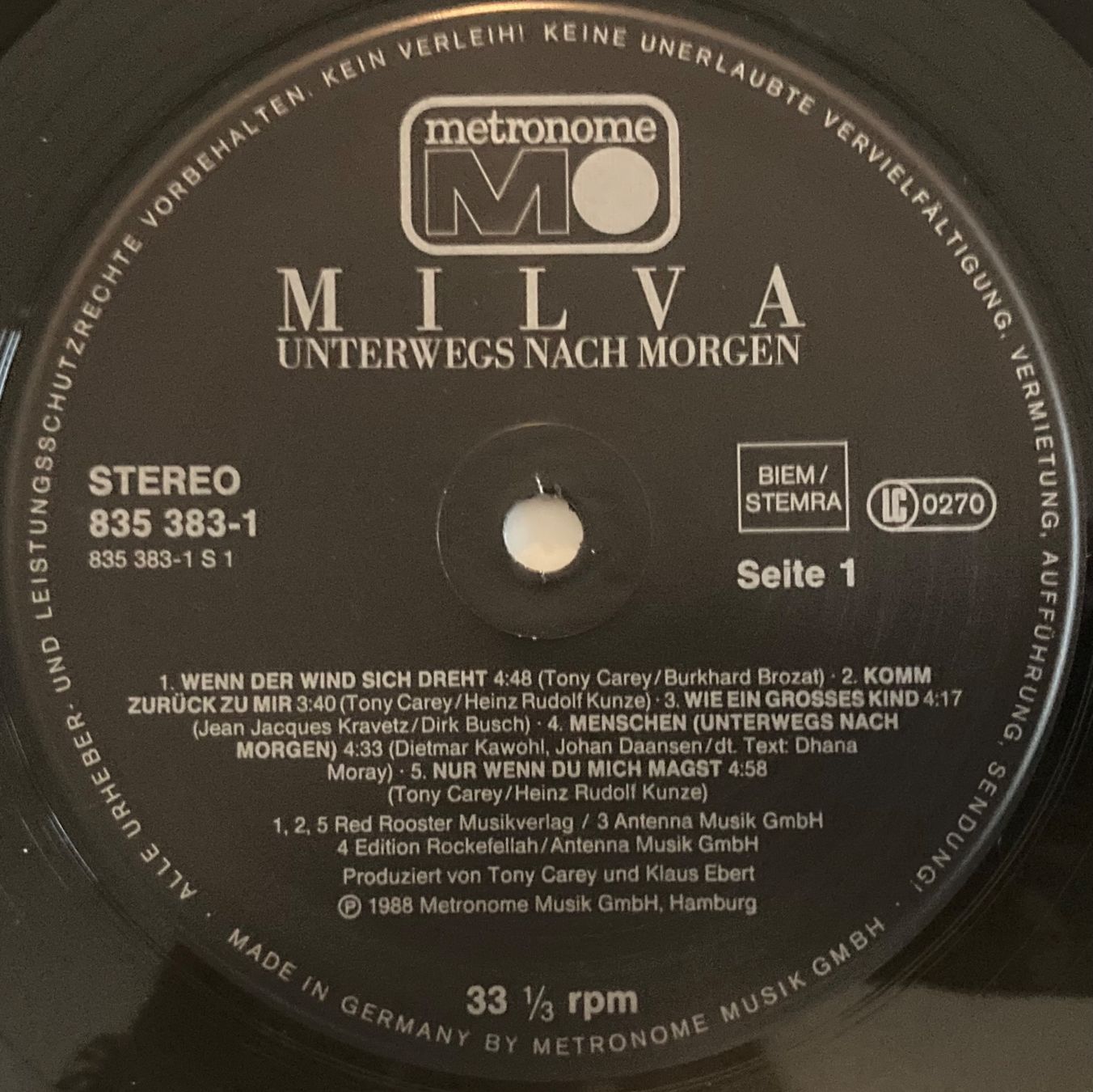Schallplatten: MILVA - UNTERWEGS NACH MORGEN – Gebraucht aus Poliez-Pittet von Newtown-Records 3