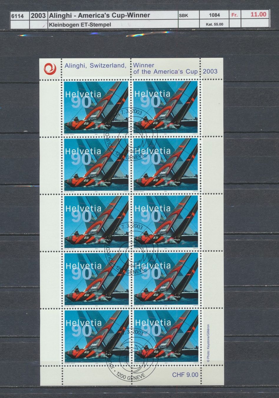 Alle Briefmarken: 2003 "Alinghi-America's Cup-Winner", Kleinbogen, ET-Stempel – Gebraucht aus Winterthur von Zupogeru