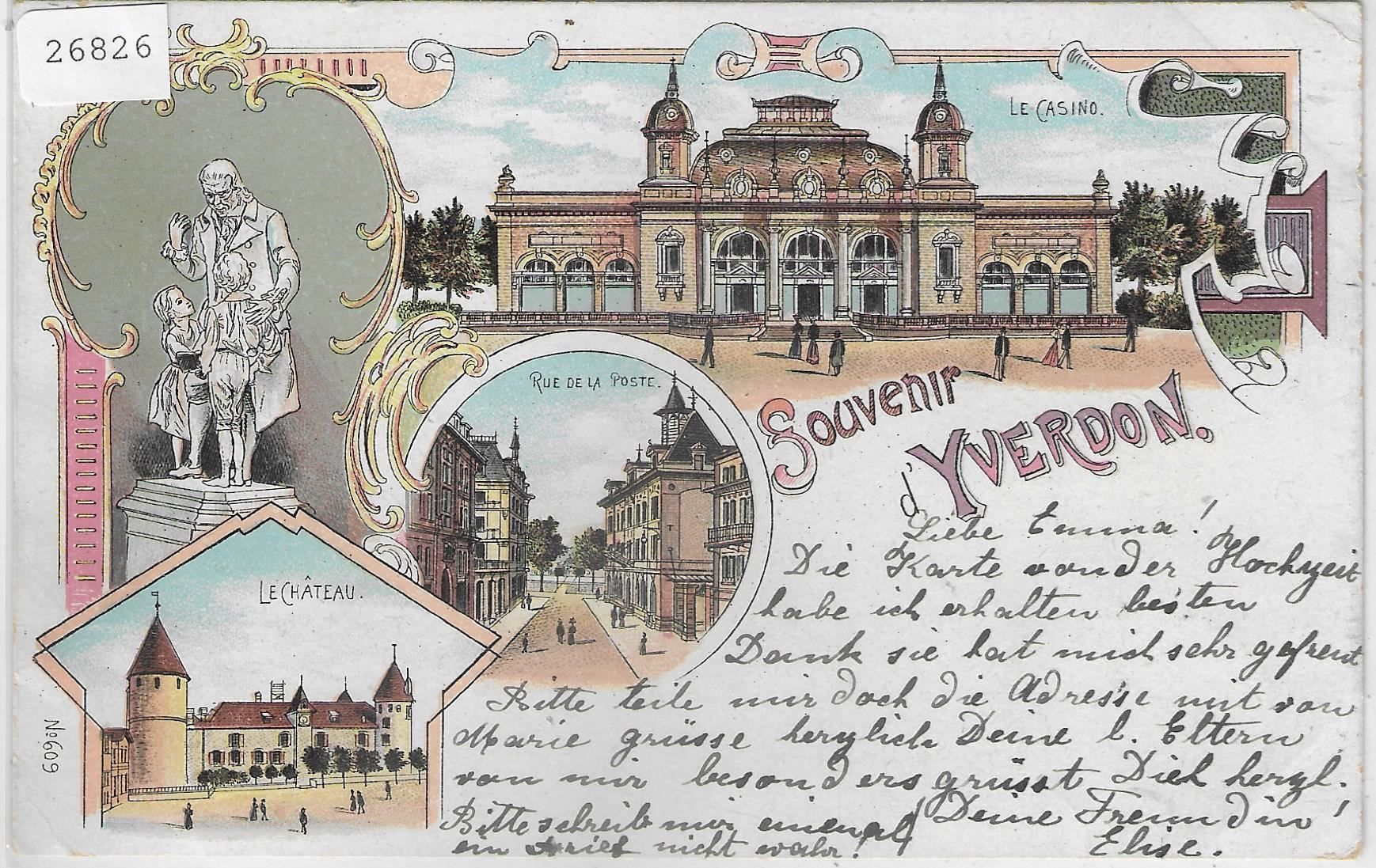 Cartoline postali: Souvenir de Yverdon - Litho 1901 – Usato da Ettingen venduto da Kartenplanet