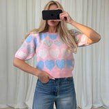 Kurzarm Heart Strick Shirt, One Size 36-42 (eher 40)