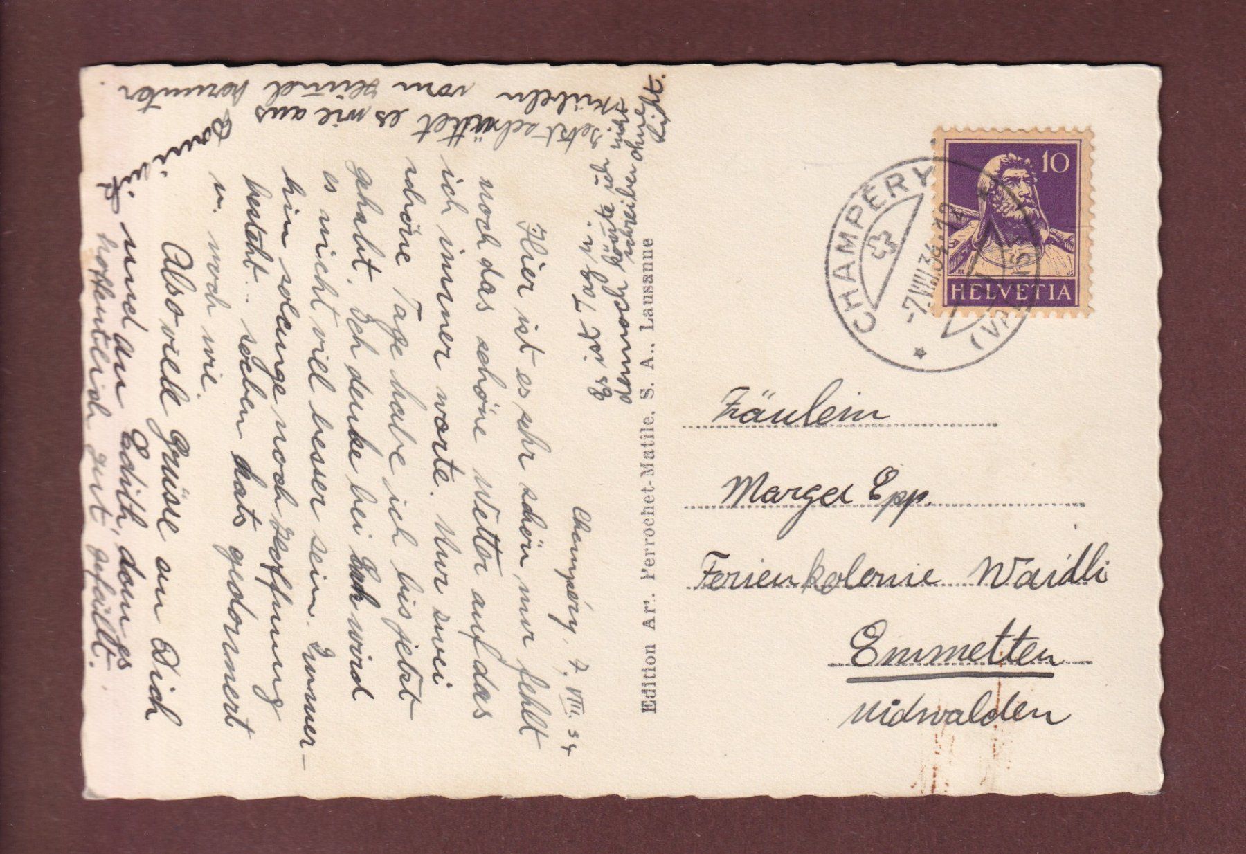 Cartoline postali: CHAMPERY depuis les galeries - 1934 – Usato da Pully venduto da nicecards-shop 1