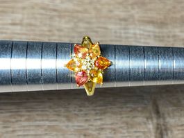 925 Silber Ring vergoldet: Oranger + Gelber Saphir 🌸💎✨