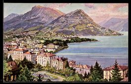 Künstler-AK Lugano, Panorama & Monte Bré e Boglia