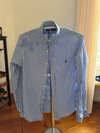 Hemd Ralph Lauren gestreift blau weiss Groesse M Slim Fit