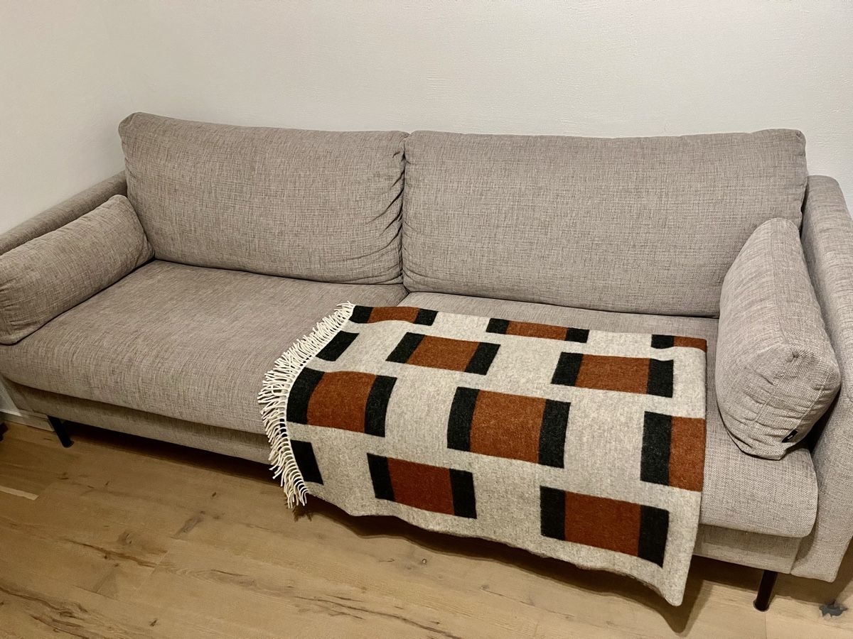 Pfister Divani: Grey Fabric Sofa with Patterned Throw Blanket Used – Usato da Zürich venduto da Jer_zh