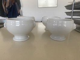 4 Suppentassen, weiss, vintage, mit Ohren, Rarität!