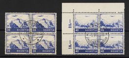 1948: Flugpost Landschaften-Farbänderungen im Viererblock