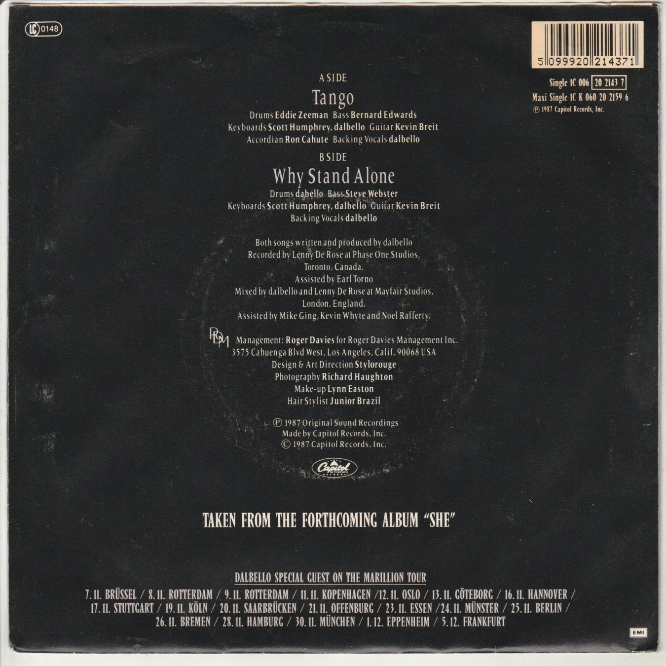 Dischi in vinile: Dalbello - Tango 7" Vinyl 1987 – Usato da Tübach venduto da JamesStone 1