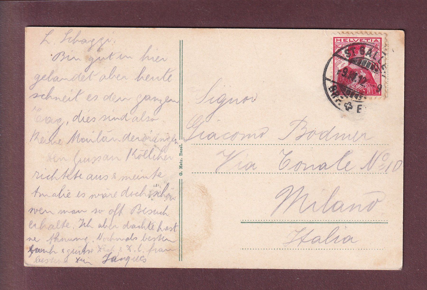 Cartoline postali: ST. GALLEN - 5 Bilder - 1912 – Usato da Pully venduto da nicecards 1