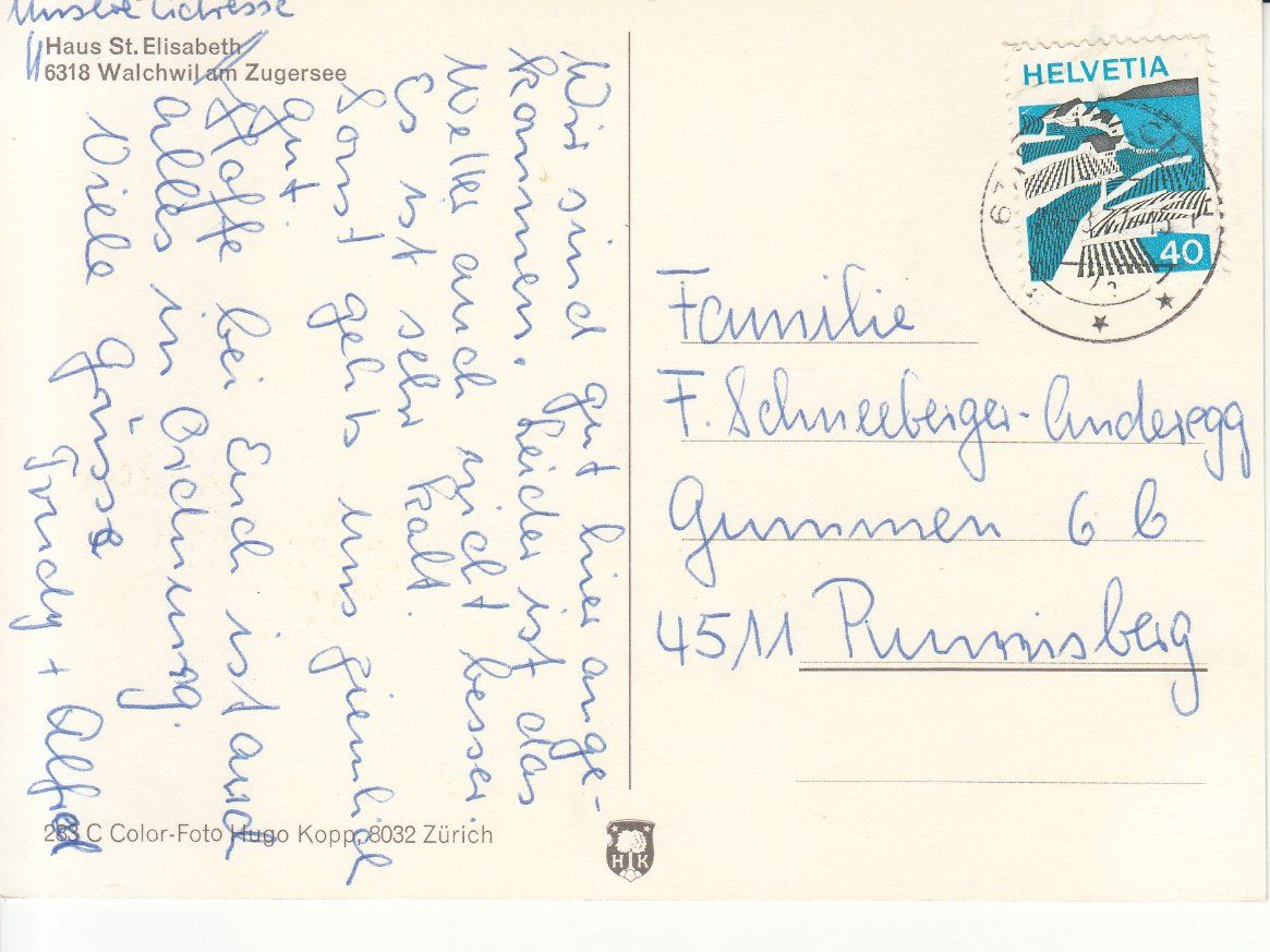 Cartoline postali: Walchwil St. Elisabeth 1977 – Usato da Bürglen TG venduto da StampGraf 1