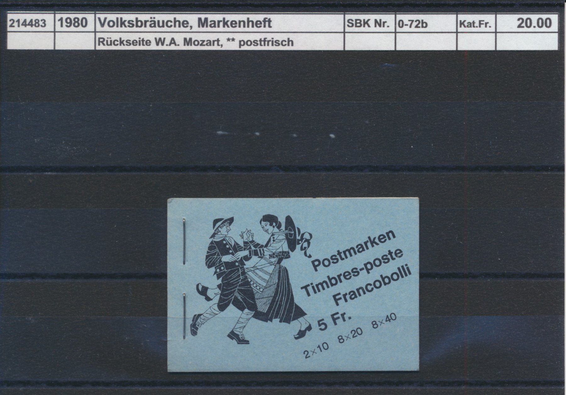 Tutti i francobolli: 1980 Volksbräuche, Markenheft "blau", ** postfrisch – Nuovo (secondo la descrizione) da Winterthur venduto da Zupogeru 1