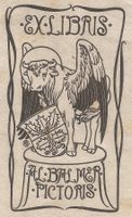 Ex-libris héraldique ancien, taureau ailé, art déco A Balmer