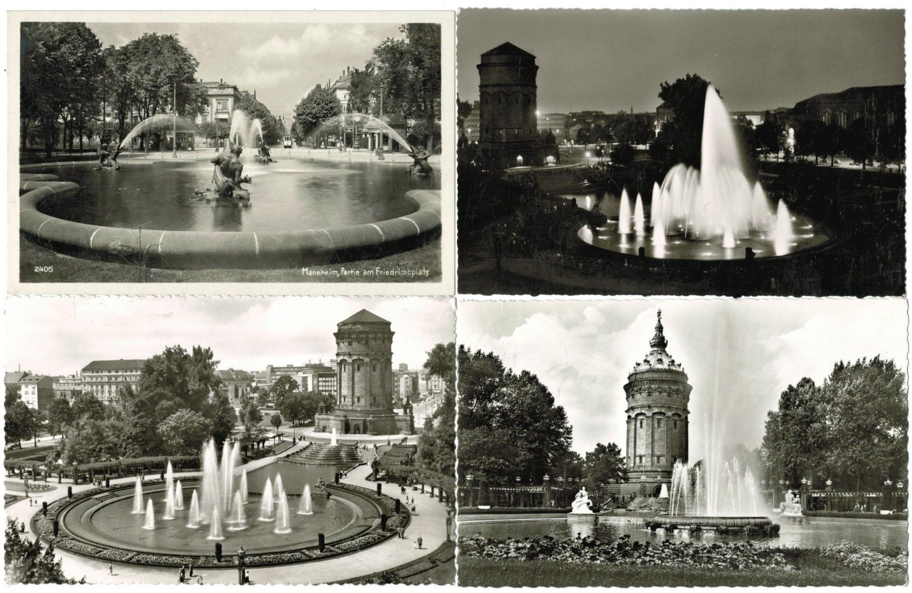 Ansichtskarten: 4 AK Mannheim Wasserturm Friedrichsplatz – Gebraucht aus Zürich von Tolima194