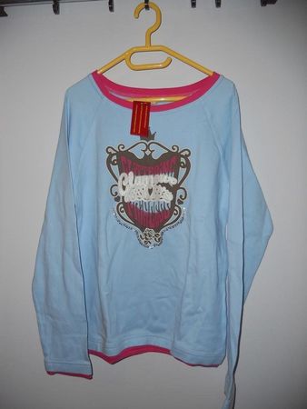 Neu: T'Shirt langarm - hellblau/pink mit Motiv - Gr. 176