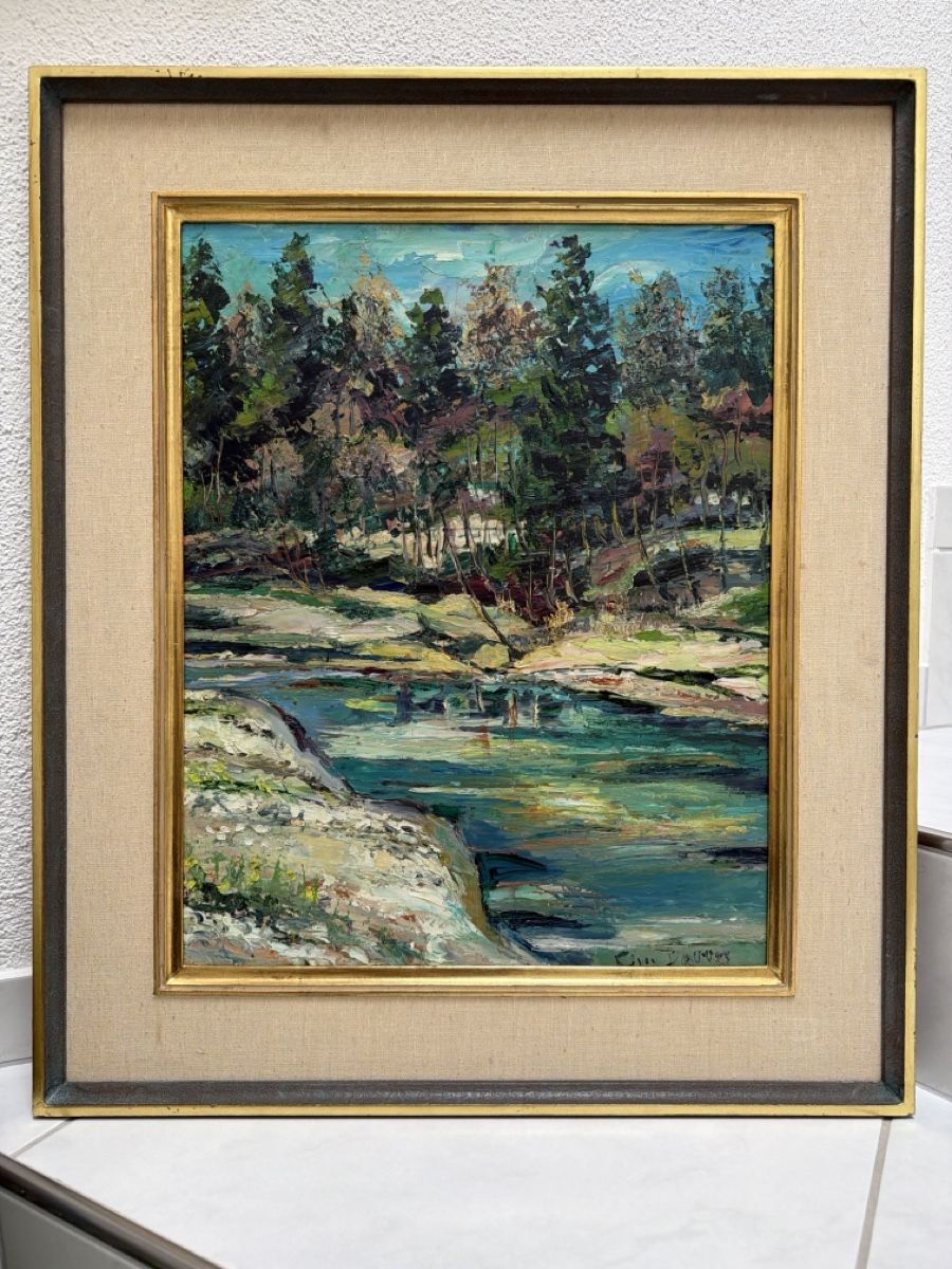 Dipinti: Gemälde von Otto Derrer, Landschaft am Fluss. – Usato da Biberist venduto da Momo33 1