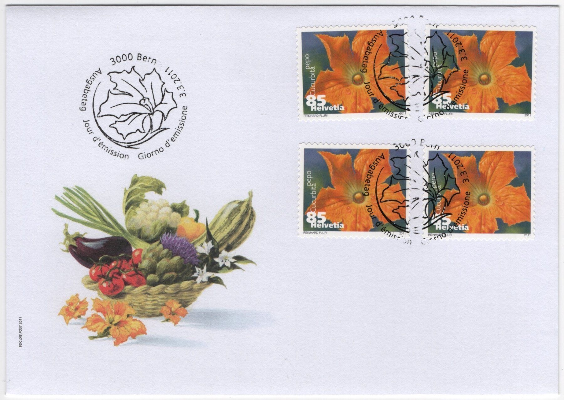 Tutti i francobolli: 85 Rp. Zucchini Einzelmarken auf illustriertem FDC – Usato da Eglisau venduto da Chperfins