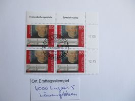Viererblock mit Ort Ersttagsstempel Luzern 5 Löwengraben