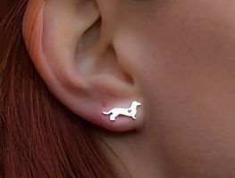 SÜSSE DACKEL OHRSTECKER, HERZ, EDELSTAHL, SILBERFARBEN NEU