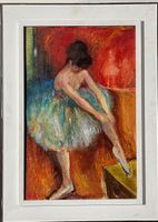 Ölgemälde "Ballerina" im Stil von Degas, gerahmt.
