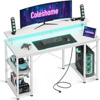 Gaming Tisch LED USB Steckdose Monitorständer 120cm Weiss
