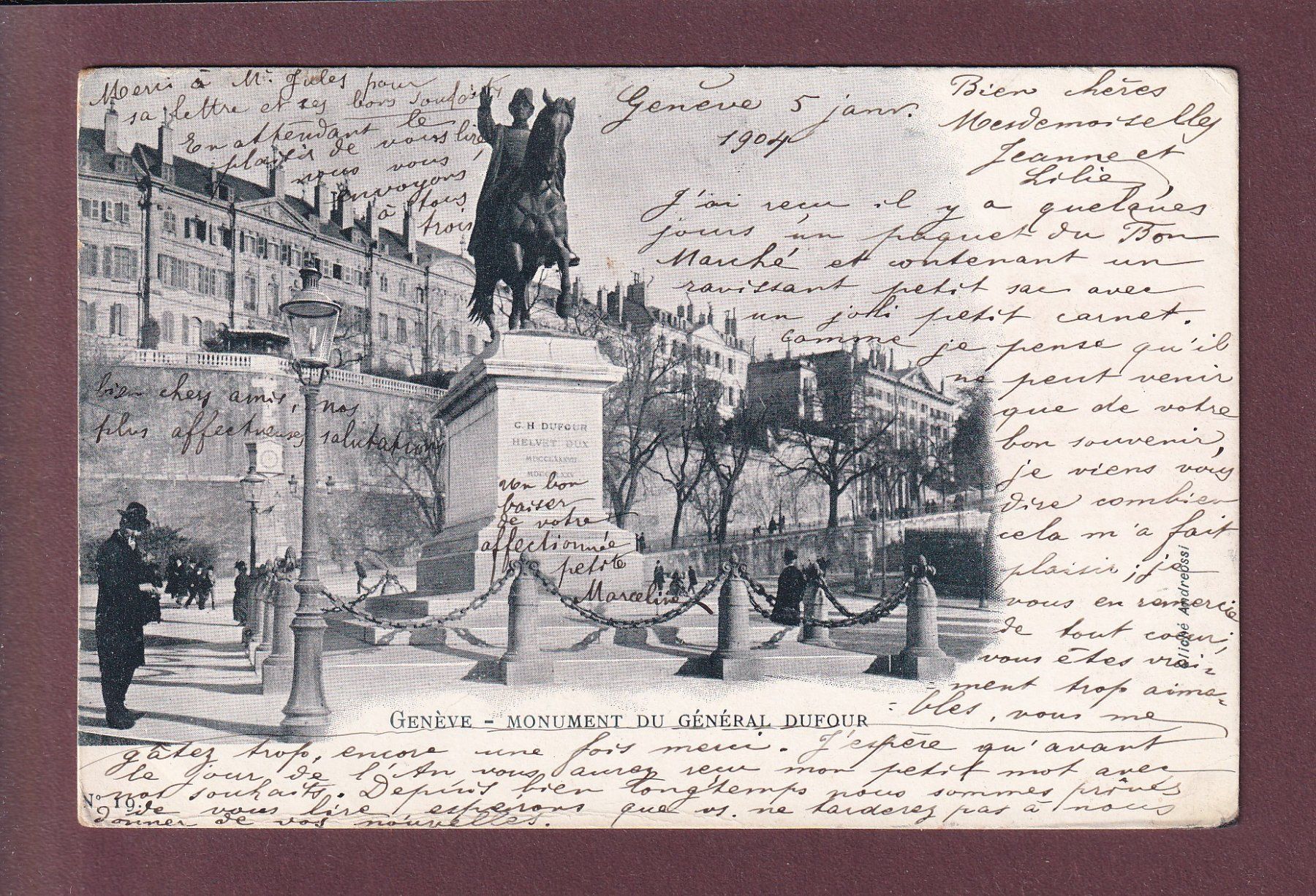 Cartoline postali: GENEVE - Monument Dufour - 1904 – Usato da Pully venduto da nicecards