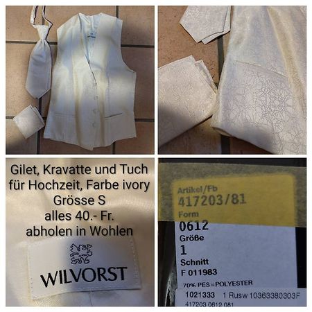 Hochzeit Gilet, Kravatte, Tuch ivory