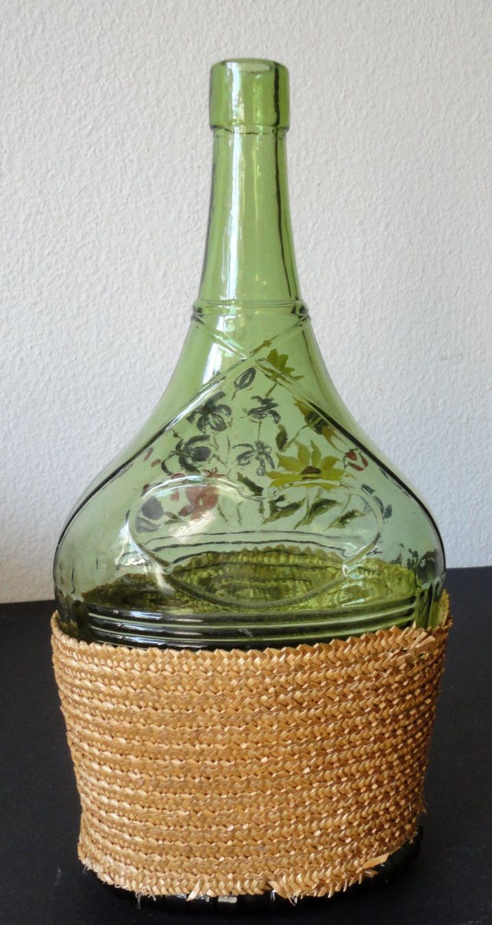 Caraffe: Glasflasche/Karaffe mit Strohummantelung handbemalt 2Liter – Usato da zürich venduto da parts5060 2