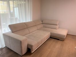Beige Corner Sofa with Adjustable Headrests, Used Condition