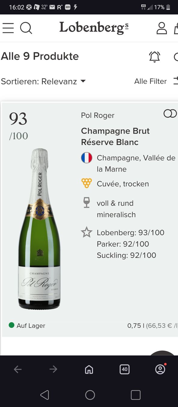 Wein: Pol Roger Champagne Brut Réserve Blanc mit Box – Neu und originalverpackt aus REGENSDORF von velio 1
