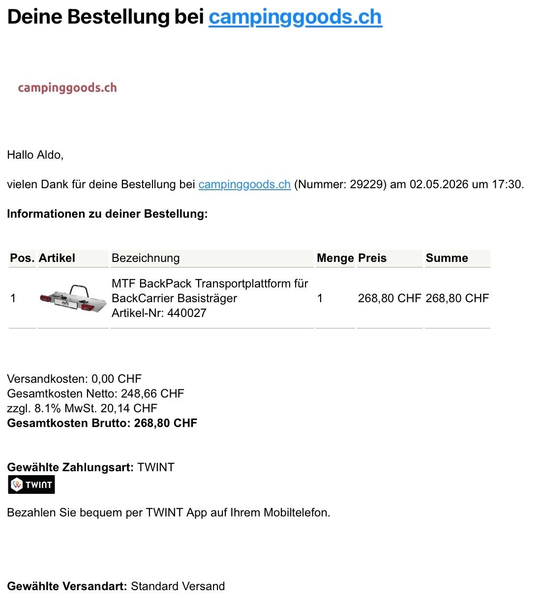 Travi: Backpack Transportplattform inkl. Backcarrier Basisträger – Usato da Cazis venduto da petra610 3