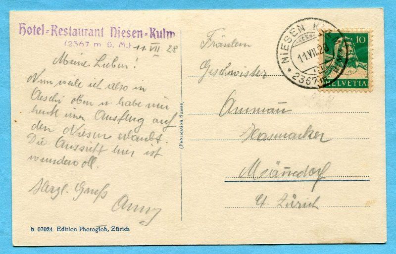 Cartoline postali: Niesen-Bahn 1928 – Usato da Opfikon venduto da Prophila 1