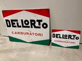 2 Pcs Dell’orto Retro Metall Zinn Aluminium Vintage Zeichen!