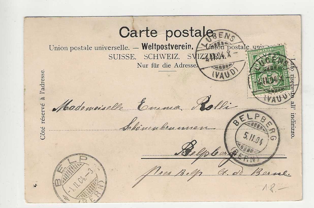 Cartoline postali: Lucens, 1904 – Usato da Spiez venduto da Niesen20 1