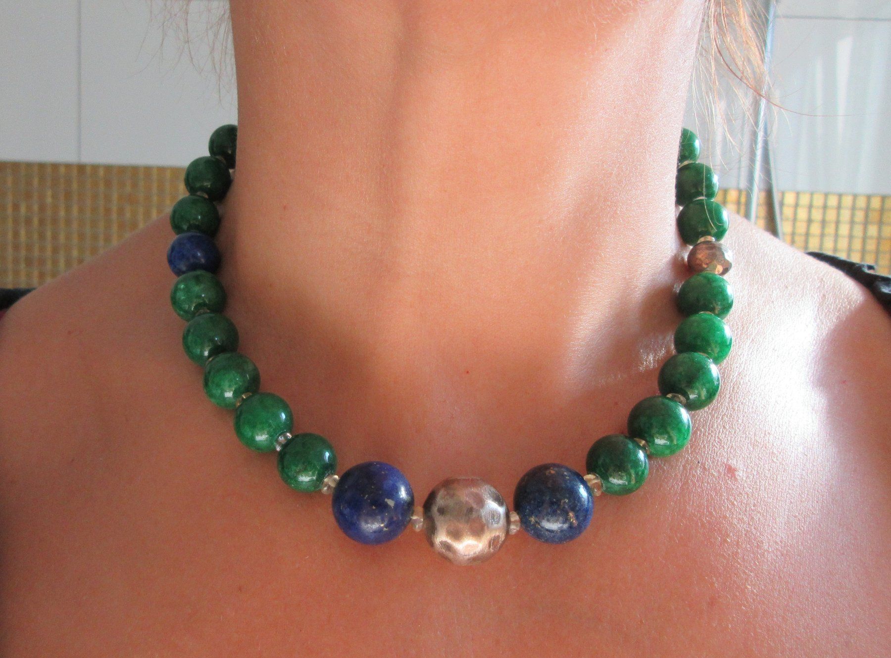 Ketten: Grosse Collier mit Jade, Lapislazuli und 925 Silber – Neu (gemäss Beschreibung) aus Grenchen von Elenka