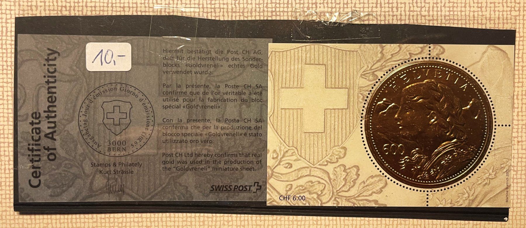 Tutti i francobolli: Goldvreneli auf Briefmarken-Block – Usato da Oftringen venduto da Vucki 1