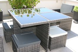 Sitzgruppe, Loungeset, Tisch & 4 Sessel & 4 Hocker, grau