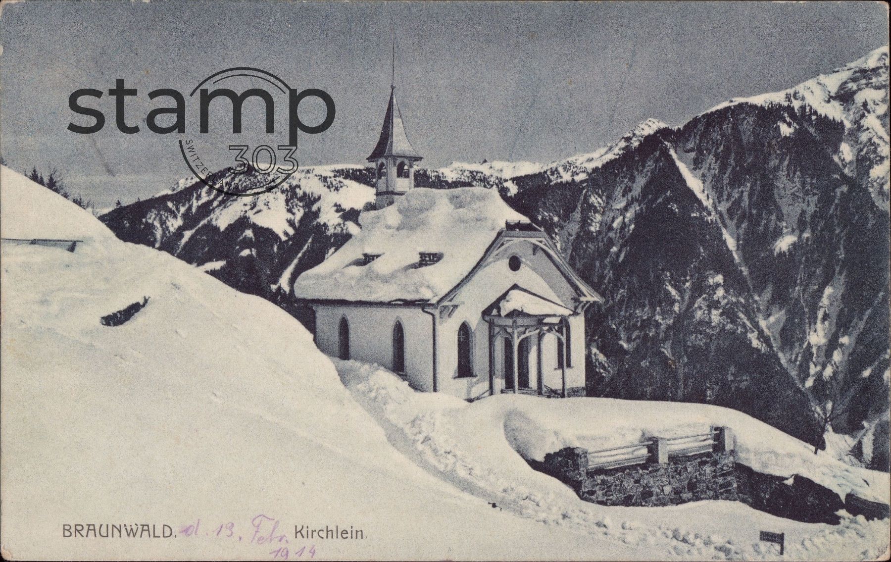 Ansichtskarten: 1914 AK Braunwald Kirchlein – Gebraucht aus Eggersriet von stamp303
