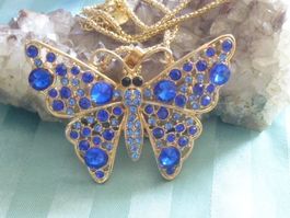 Schmetterlinganhänger Kette blaue Steine