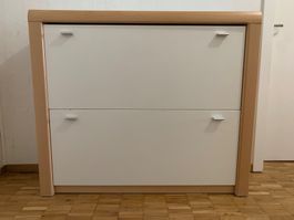 Praktischer Schuhschrank mit 2 Kippfächern, Holz und Glas