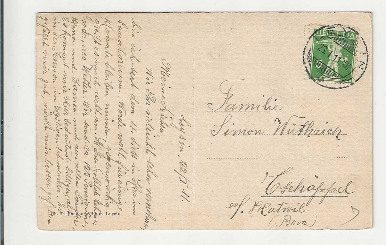 Cartoline postali: Leysin, 1911 – Usato da Spiez venduto da Niesen20 1