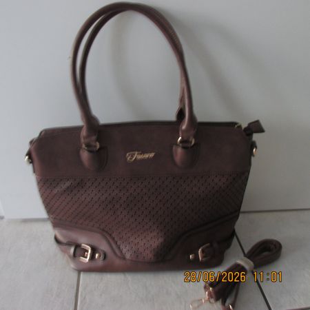 Tasche dunkelbraun Kunstleder mit Schultergurt neu