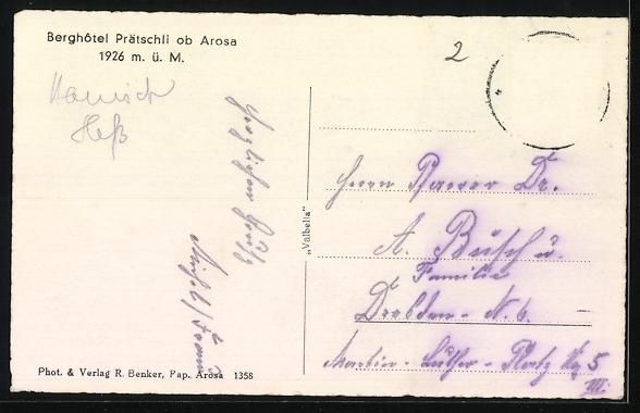 Cartoline postali: AK Arosa, Berghotel Prätschli – Usato da Berlin venduto da bartko-reher 1