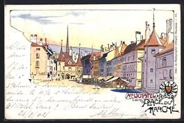 Neuchatel, Strassenpartie im Stadtkern