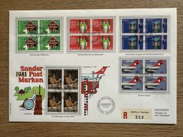 Schweiz - FDC 1981 auf  Grossbrief mit 4er Block Sonderpostm