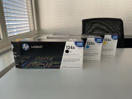 3x Original HP LaserJet Toner 124A (Schwarz, Cyan, Gelb)