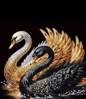 Diamond Painting:weisser und schwarzer Schwan mit Gold 30x30
