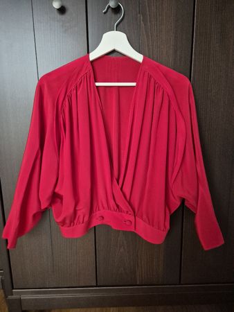 Elegante Seidenbluse / Wickelbluse rot, Gr. S (100% Seide)