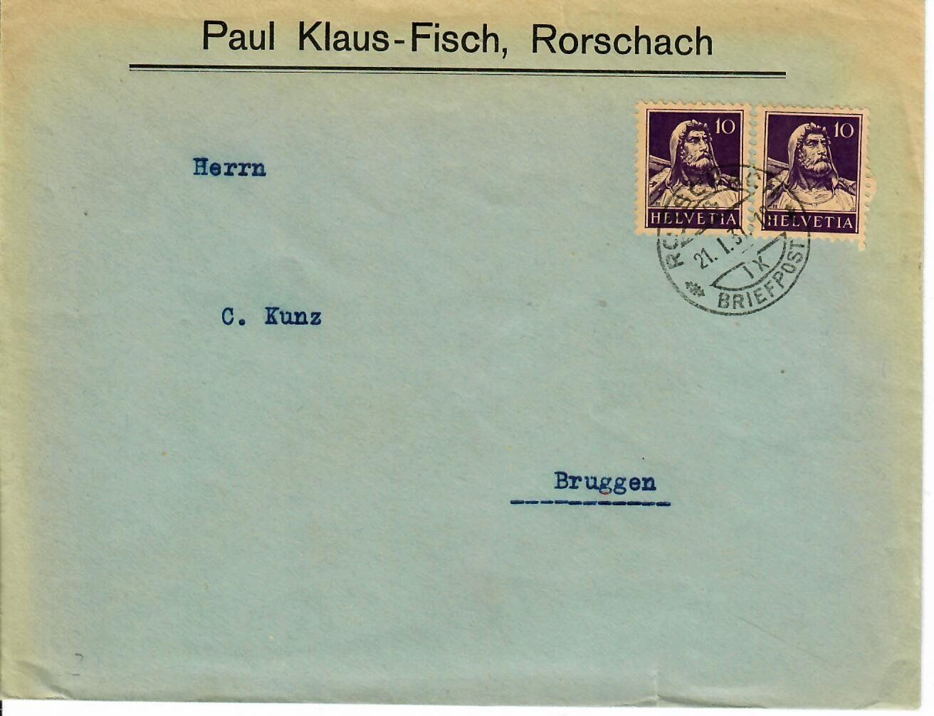 Tutti i francobolli: Brief, Paul Klaus-Fisch Rorschach 1931 – Usato da Hochdorf venduto da Ziegel-16